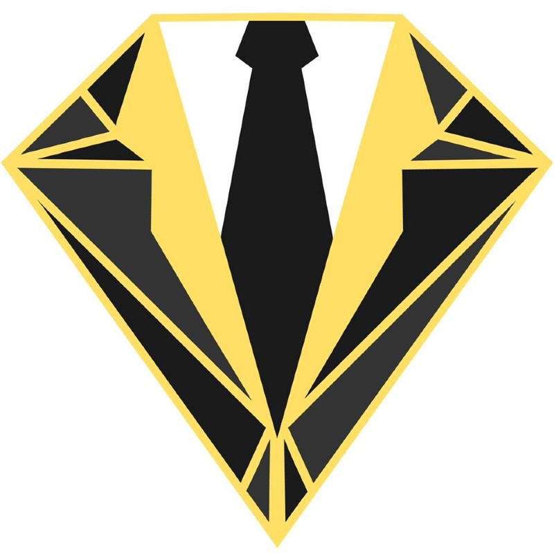 A black and gold logo in the shape of a diamond. There is the shape of a black necktie in the center. Image provided by BlackVest. 