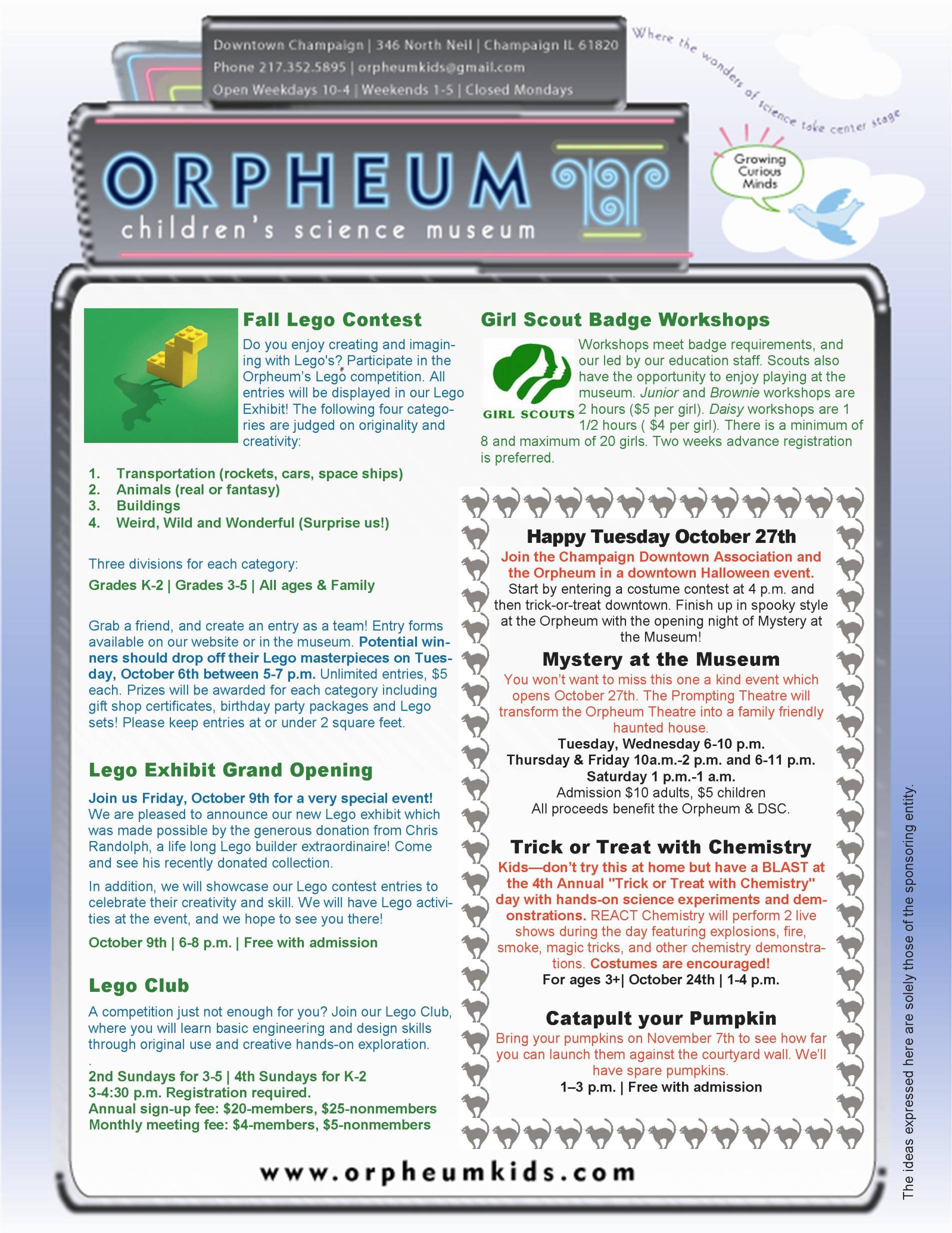 Orpheum Children’s Science Museum fall events calendar